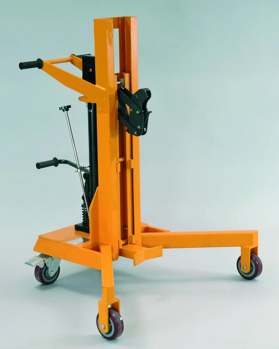 Trolley idraulico per fusto in ferro. portata 450kg. altezza max di sollevamento 500mm