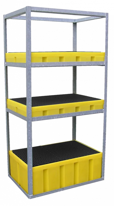 Scaffale con vasche di contenimento